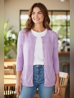 🫶🏻 Christopher & Banks Lilac Knit Button-Up Cardigan Sweater